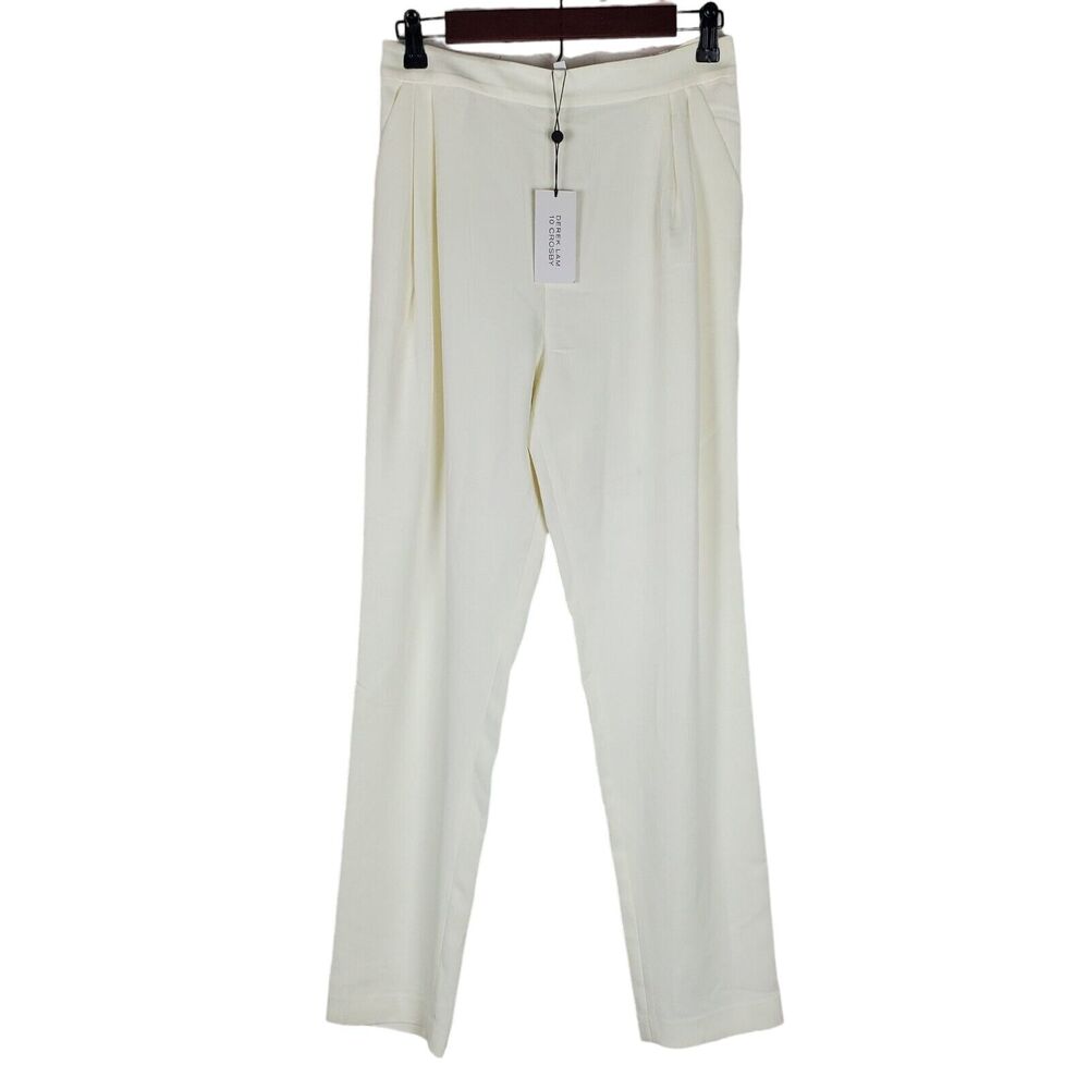 Derek Lam 10 Crosby Womens Pull On Crepe Pants Size 4 Cream Pleat Pockets Dress